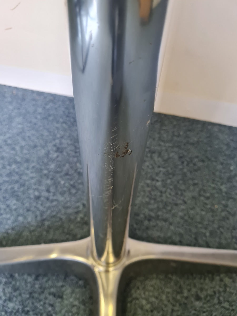 Zinc bar table.  Height (to top of table) 108cm.  Diameter of table: 60cm.
